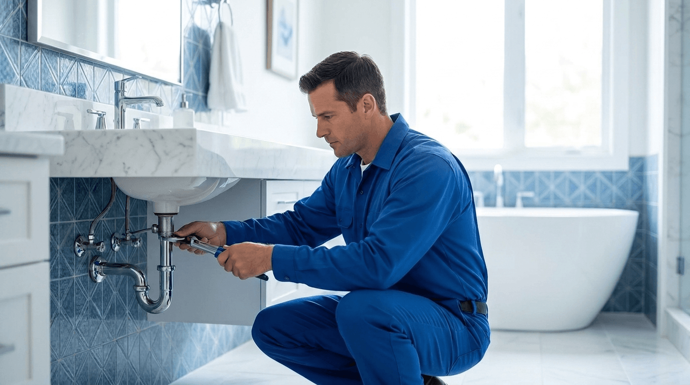 Técnico de Fontanería Logroño reparando una instalación en una vivienda de Logroño